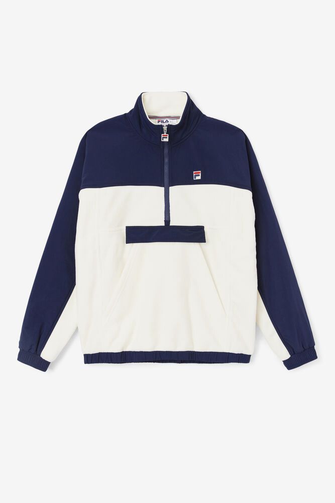 Fila Jacket Erick 1/2 Zip Pullover Mens White/Navy - India JDC-180672